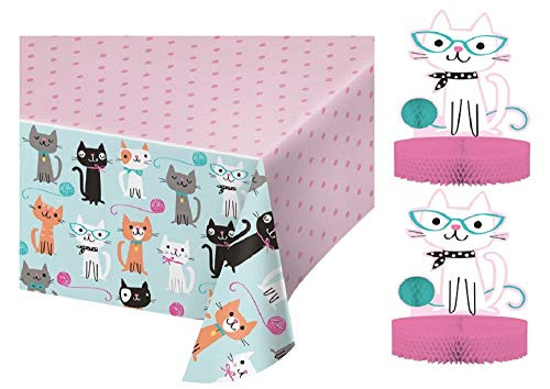 Cat Party Table Décor Bundle | Includes Tablecover and 2 Centerpieces