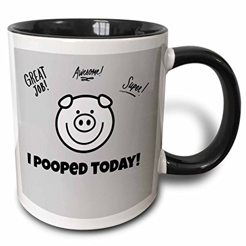3dRose 178695_4 I I Pooped Today Piggie Two Tone Mug, 11 oz, Black