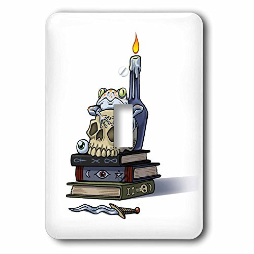 3dRose lsp_216779_1 Scary Halloween Skull On Books With A Frog And Candle Single Toggle Switch