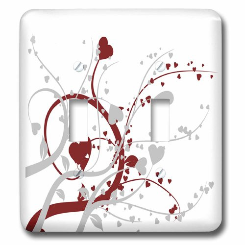 3dRose lsp_211038_2 Red and Gray Hearts Flourish Double Toggle Switch, Multicolor