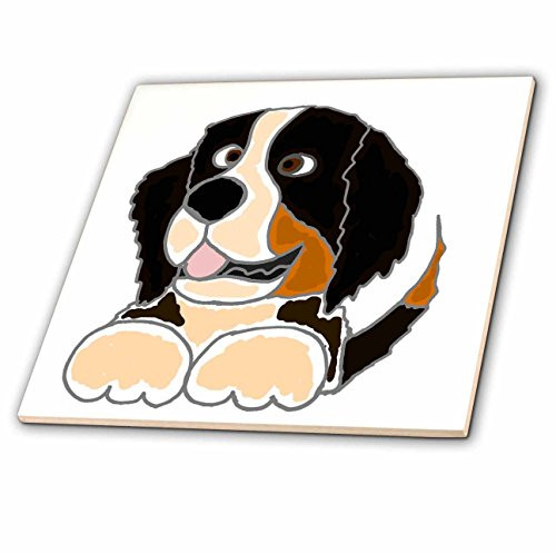 3dRose ct_200100_3 Cute Bernese Mountain Dog Art Ceramic Tile, 8"