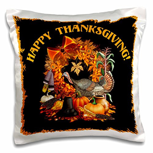 3dRose Thanksgiving featuring a wild turkey, Native American and Pilgrim themes, the Fall harvest and more - Pillow Case, 16 by 16-inch (pc_11684_1)