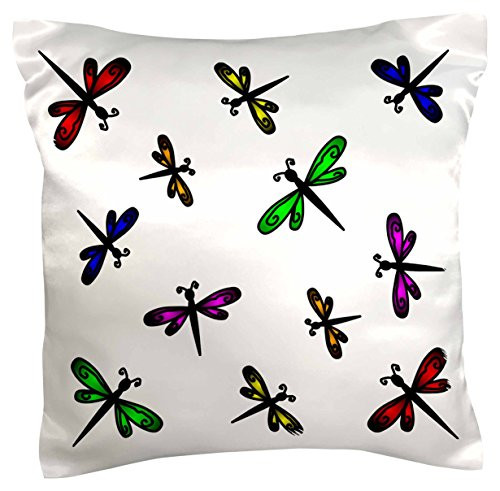 3dRose pc_6116_1 Dancing Rainbow Dragonflies Print-Pillow Case, 16 by 16"