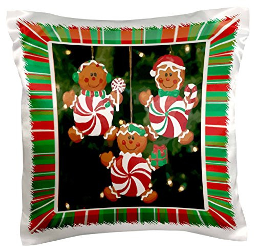 3dRose pc_14915_1 Peppermint Gingerbread Ornaments-Pillow Case, 16 by 16"