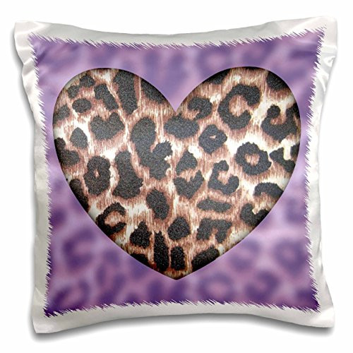 3dRose pc_30868_1 Lavender and Brown Leopard Print Heart Fashion-Pillow Case, 16 by 16"