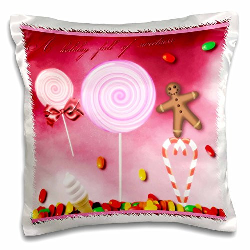 3dRose pc_35670_1 Holiday Sweets, Candy Cane, Gingerbread Man and Lollipops-Pillow Case, 16 by 16" 3dRose pc_35670_1 Holiday Sweets, Candy Cane, Gingerbread Man and Lollipops-Pillow Case, 16 by 16"