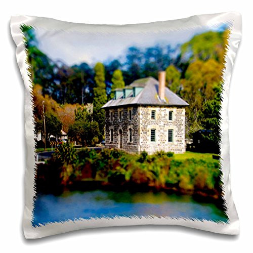 3dRose pc_45379_1 Historic Building in New Zealand on The Water Front Edited in Tilt Shift and Made to Look Miniature-Pillow Case, 16 by 16"
