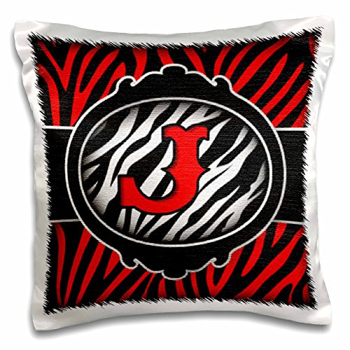 3dRose pc_102897_1 Wicked Red Zebra Initial Letter J-Pillow Case, 16 by 16"