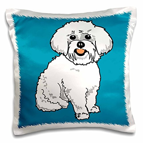 3dRose pc_117470_1 Cute Retro Style Cartoon Maltese Puppy Dog Pet Animal On Blue-Pillow Case, 16 by 16"