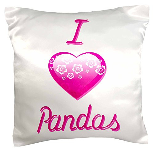 3dRose pc_121705_1 Pretty Pink Flowery I Love Pandas-Pillow Case, 16 by 16"
