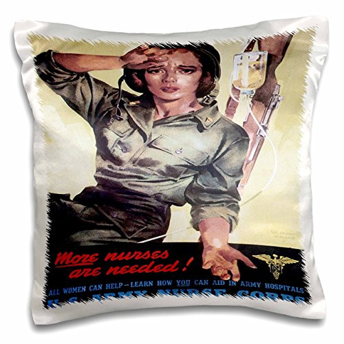 3dRose Vintage More Nurses Are Needed US Army Nurse Corps Recruiting Poster - Pillow Case, 16 by 16-inch (pc_149423_1)