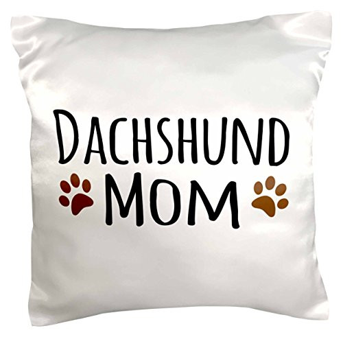 3dRose pc_154107_1 Dachshund Dog Mom Doggie x Breed Brown Muddy Paw Prints Doggy Lover Proud Mama Pet Owner Love Pillow Case, 16" x 16"