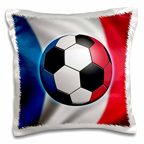 3dRose pc_155051_1 France Soccer Ball Concept French Flag Banner Waving National Country Pillow Case, 16" x 16"