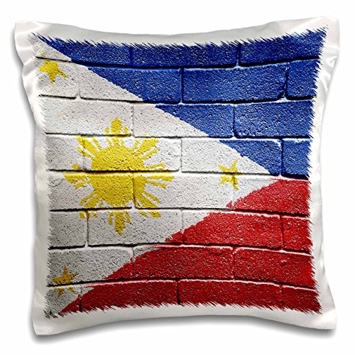 3dRose pc_156968_1 National Flag of Philippines Painted onto A Brick Wall Filipino Pillow Case, 16" x 16"