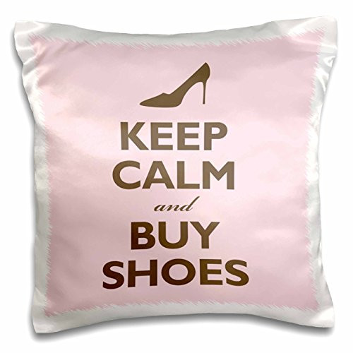 3dRose pc_159571_1 Keep Calm and Buy Shoes, Pink Pillow Case, 16" x 16"