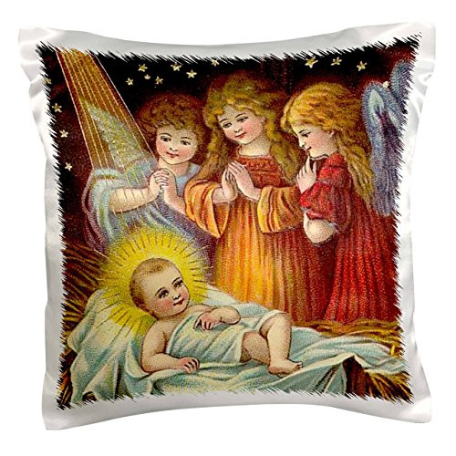 3dRose pc_165421_1 BAX Jesus and Three Young Angels Vintage Artwork Pillow Case, 16" x 16"