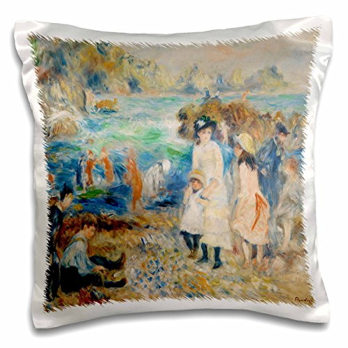 3dRose pc_169779_1 Children on The Seashore, 1883 x Pierre-Auguste Renoir Pillow Case, 16" x 16"