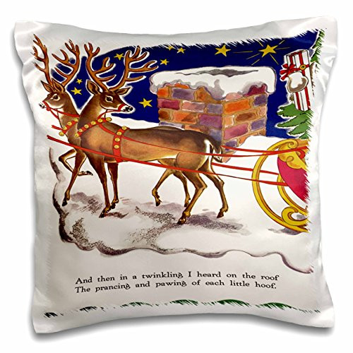 3dRose pc_170867_1 Reindeer and Santa's Sleigh on A Snow Covered Roof Pillow Case, 16" x 16"