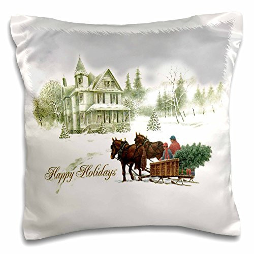 3dRose pc_172785_1 Night Before Christmas Santa in Reindeer Pulled Sleigh Pillow Case, 16" x 16"