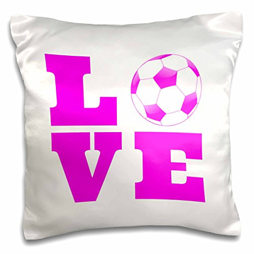 3dRose pc_200770_1 Love Soccer Pink White Pillow Case, 16 x 16