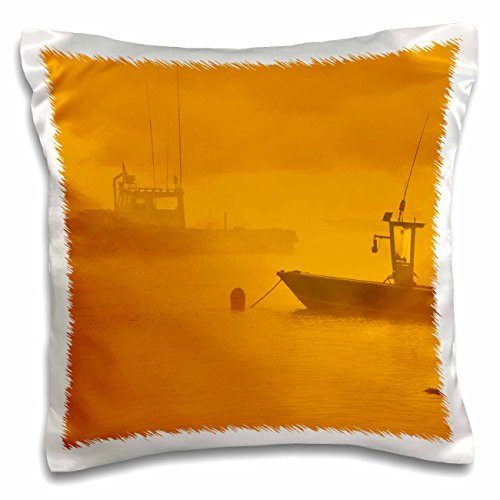 3dRose pc_205307_1 USA Maine Lobster Boats in Morning Fog at Bass Harbor Pillow Case, 16" x 16"