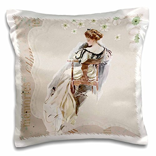 3dRose pc_218755_1 Victorian Lady and Floral Pastel Background Pillow Case, 16" x 16"