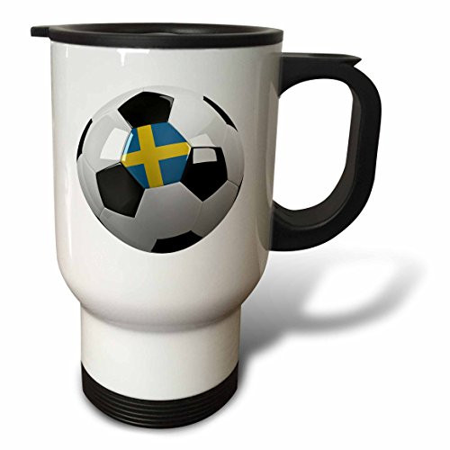 3dRose tm_157020_1" Soccer Ball with The National Flag of Sweden on It Swedish" Travel Mug, 14 oz, Multicolor