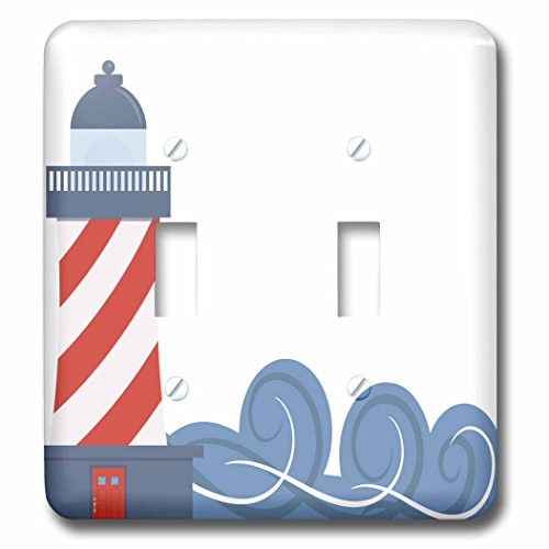 3dRose lsp_210713_2 Cute Red, White, and Blue Lighthouse Graphic - Double Toggle Switch