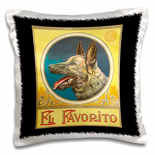 3dRose Vintage German Shepherd Label-Pillow Case, 16 by 16" (pc_11903_1)