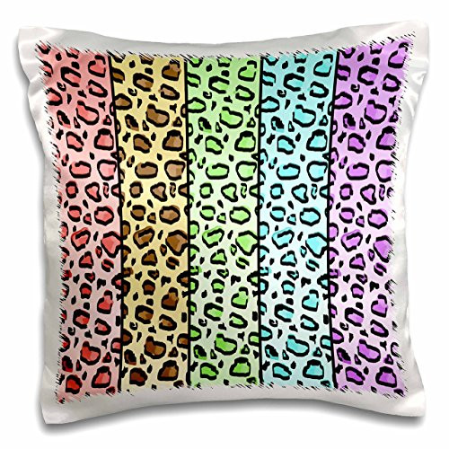 3dRose Painted Leopard Print-Rainbow Stripe-Pillow Case, 16 by 16" (pc_110717_1)