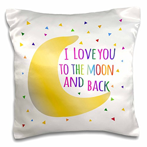 3dRose I Love You to The Moon and Back-Colorful Rainbow Text on White-Pillow Case, 16 by 16" (pc_202101_1)