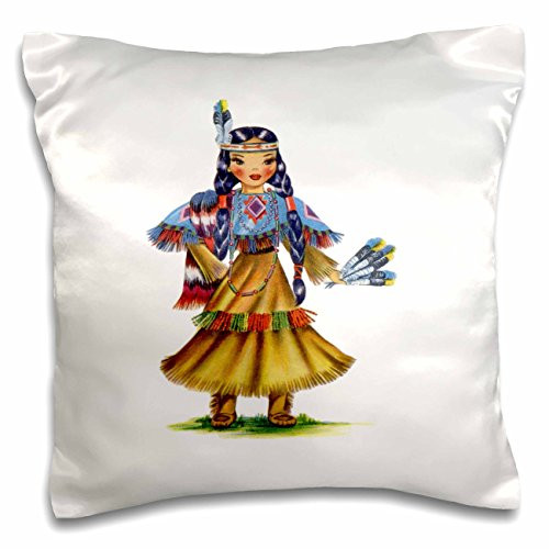 3dRose Print of Retro Native American Doll-Pillow Case, 16 by 16" (pc_204308_1)