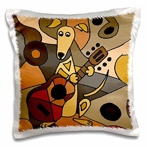 3dRose Funny Greyhound Dog Playing Guitar Abstract Art-Pillow Case, 16 by 16" (pc_224775_1)
