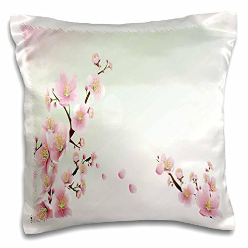 3dRose pc_222425_1 Two Pretty Sprigs of Cherry Blossoms - Pillow Case, 16 by 16"