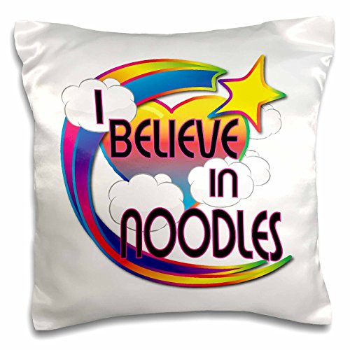 3dRose pc_166714_1 I Believe in Noodles Cute Believer Design-Pillow Case, 16 by 16"