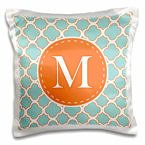 3dRose pc_210618_1 Letter Q Monogram Orange and Blue Quatrefoil Pattern-Pillow Case, 16 by 16"