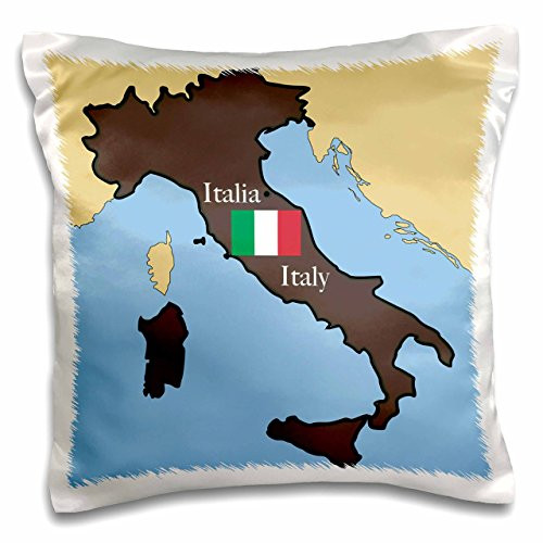3dRose map and Flag Italy Printed in English and Italian. -Pillow Case, 16-inch (pc_37591_1)