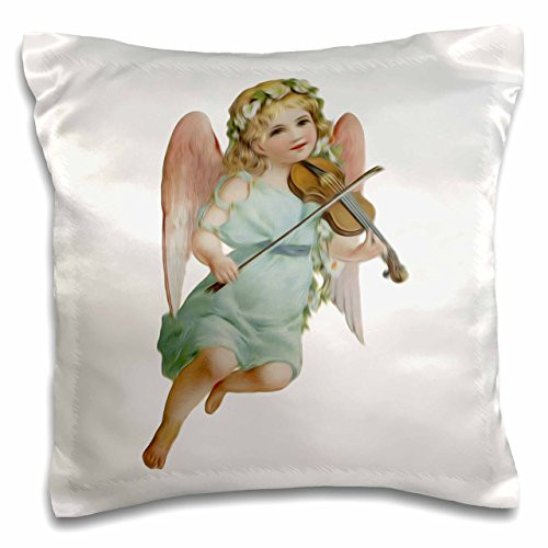 3dRose Vintage Victorian Angel Cherub Playing Violin-Pillow Case, 16-inch (pc_115408_1)