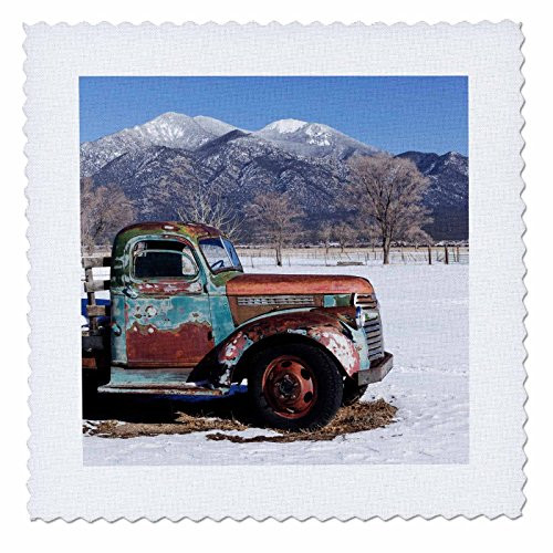 3dRose Old Truck Sitting The a Field, Taos, New Mexico, USA. -Quilt Square, 14-inch (qs_210256_5)