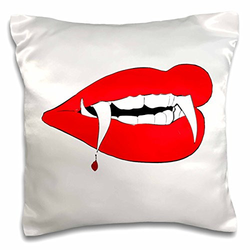 3dRose pc_193471_1, "Vampire teeth" Printed, Satin, Envelope closure type, Square pillow case, 16 x 16 inches, White