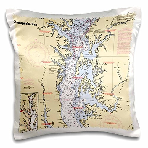 3dRose Print of Nautical Chart Chesapeake Bay - Pillow Case, 16 by 16-inch (pc_204865_1)