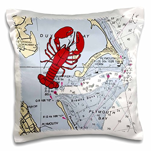 3dRose Print of Plymouth Bay Chart With Lobster - Pillow Case, 16 by 16-inch (pc_204891_1)