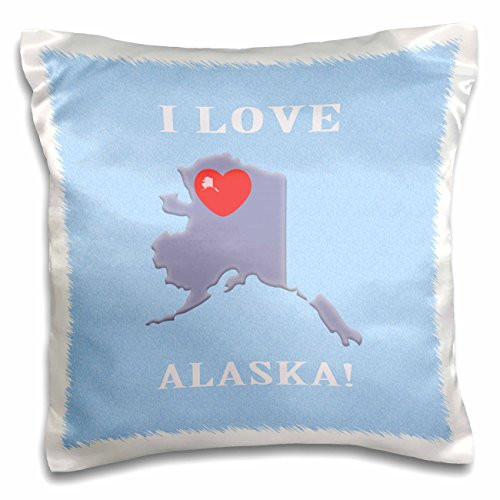 3dRose I Love Alaska with a Heart on the State, Blue, Purple, Red - Pillow Case, 16 by 16-inch (pc_218272_1)