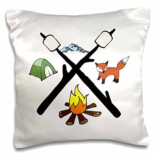3dRose Camp Fire Tent Fox Marshmallows - Pillow Case, 16 by 16-inch (pc_224833_1)
