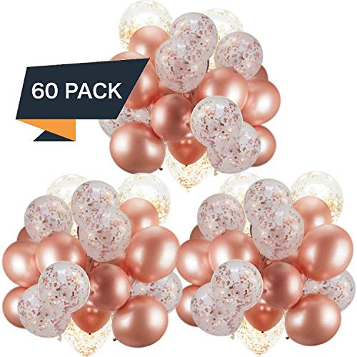 60 Pack Rose Gold Balloons + Confetti Balloons w/Ribbon | Rosegold Balloons for Parties | Bridal & Baby Shower Balloon Decorations | Latex Party Balloons | Graduation, Engagement, Wedding & Birthday 60 Pack Rose Gold Balloons + Confetti Balloons w/Ribbon | Rosegold Balloons for Parties | Bridal & Baby Shower Balloon Decorations | Latex Party Balloons | Graduation, Engagement, Wedding & Birthday