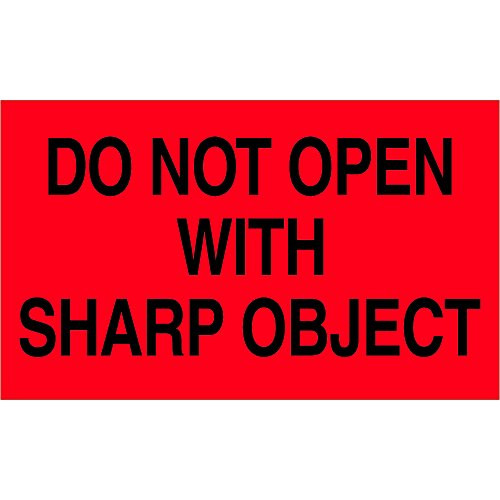 Tape Logic TLDL2221 Labels,"Do Not Open with Sharp object", 3" x 5", Fluorescent Red, 1 Roll of 500 Labels