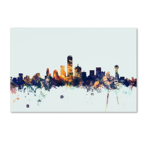 Dallas Texas Skyline Blue by Michael Tompsett, 16x24-Inch Canvas Wall Art