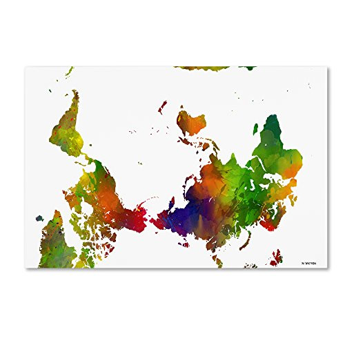 Upside Down Map of the World Clr 1 by Marlene Watson, 22x32-Inch Canvas Wall Art