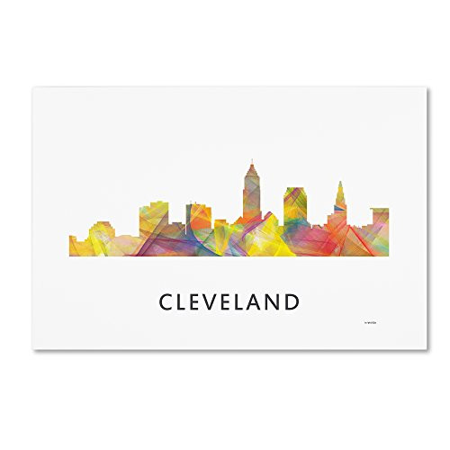 Cleveland Ohio Skyline WB-1 by Marlene Watson, 12x19-Inch Canvas Wall Art