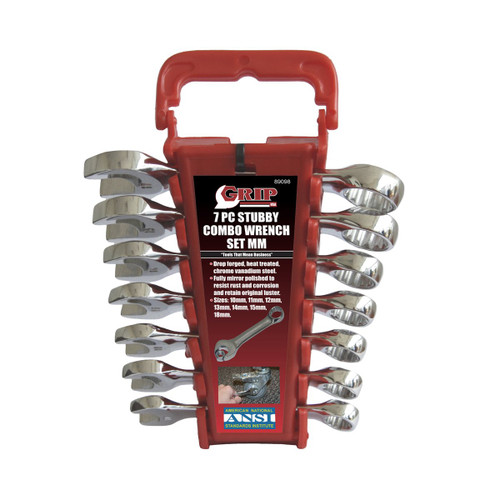 GRIP 89098 Stubby Combo Wrench Set, mm, 7-Piece